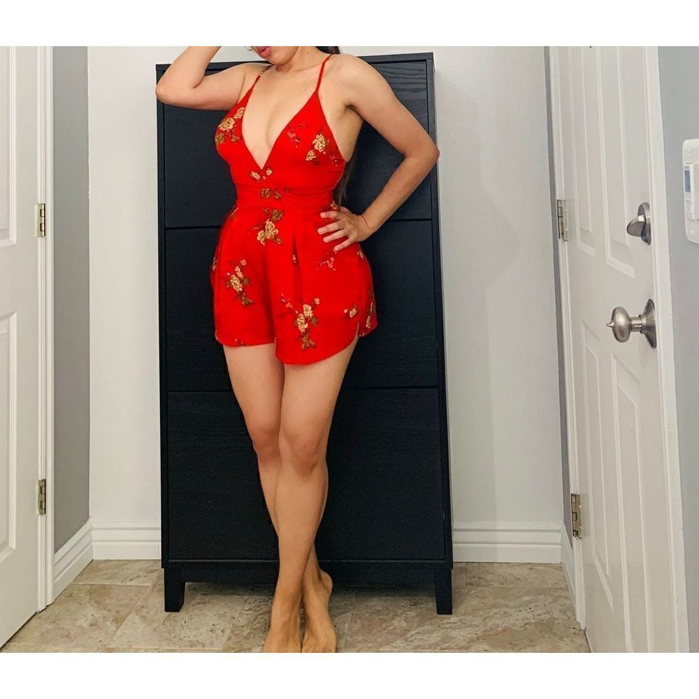 𝅺new Super Sexy Red Floral Romper Dress